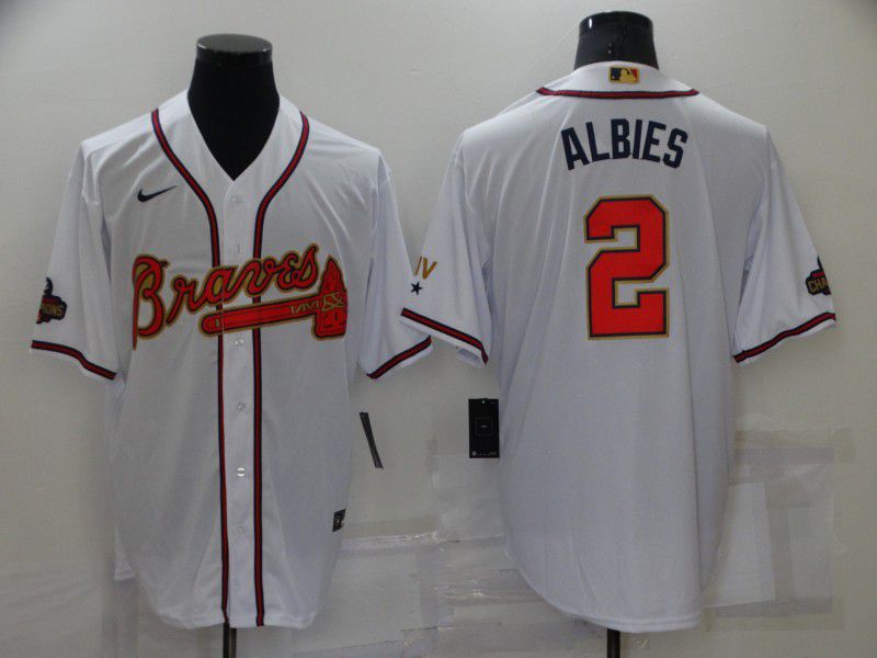 Men Atlanta Braves #2 Albies White Gold Game Nike 2022 MLB Jersey
